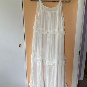 White Midi Dress with Ruffles L